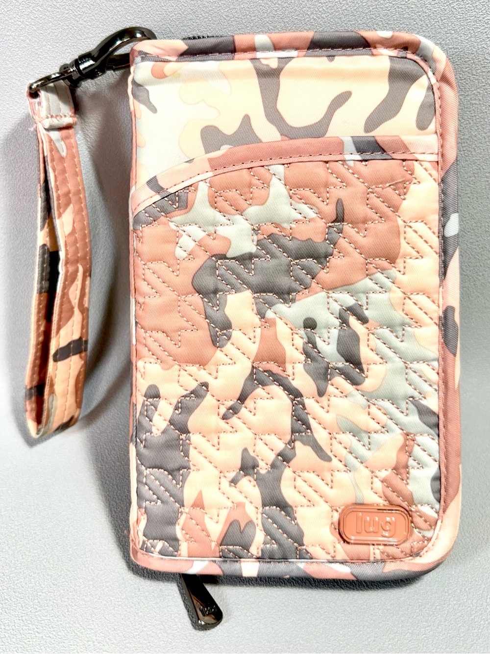 Lug Wicked Tandem XL Pink, Peach & Grey Camo RFID Zip Around Wristlet Wallet